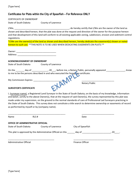 First page of the Certificates for Plats Within City Limits