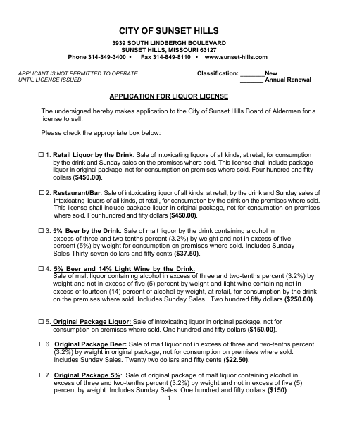 First page of the Application for Liquor License
