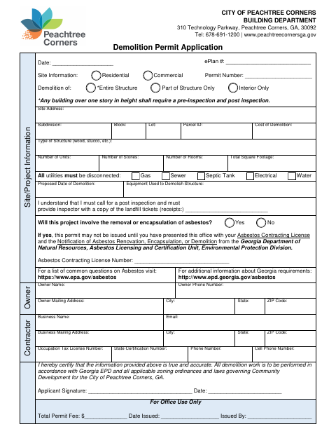 First page of the Demolition Permit Application