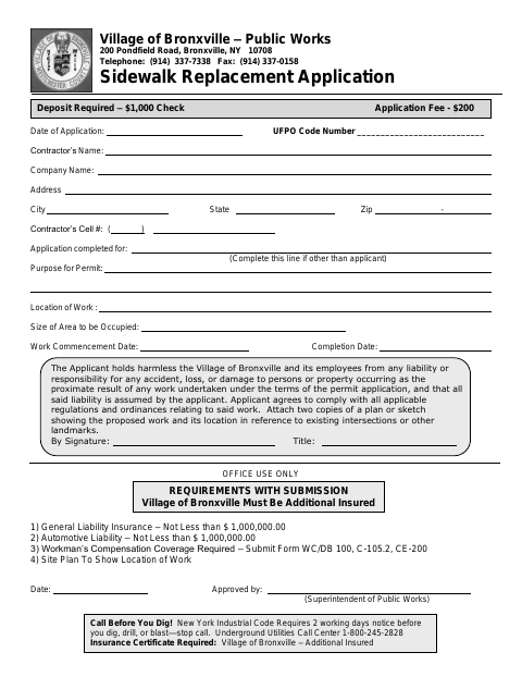 First page of the Sidewalk Replacement Application