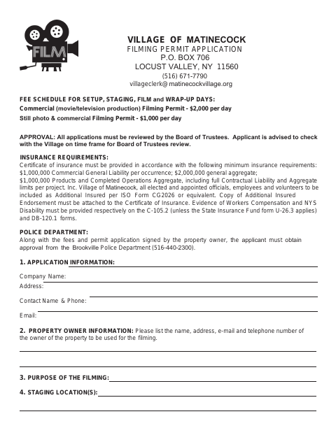 First page of the Filming Permit Application