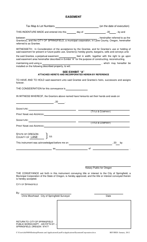 First page of the Corporate Easement