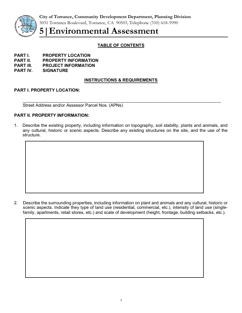 First page of the Environmental Assessment