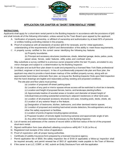 First page of the Chapter 40 Short-Term Rentals Permit Application