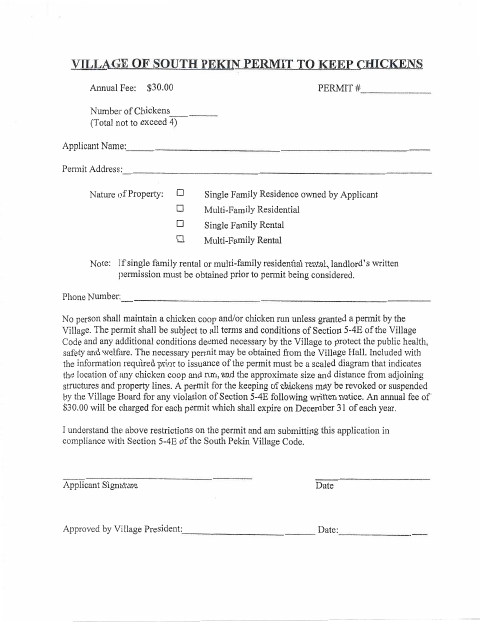 First page of the Chicken Permit Application