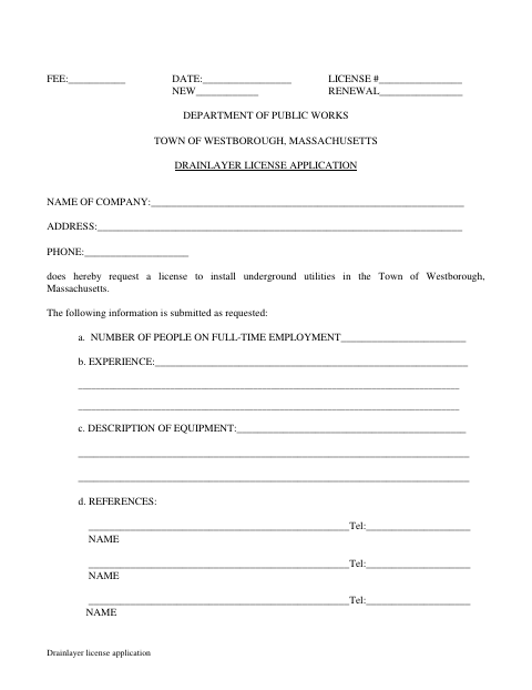 First page of the Drainlayer License Application and Indemnification