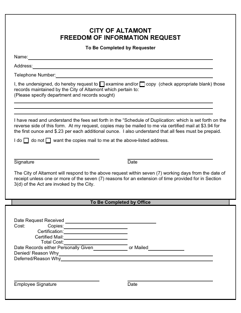 First page of the Freedom of Information Request