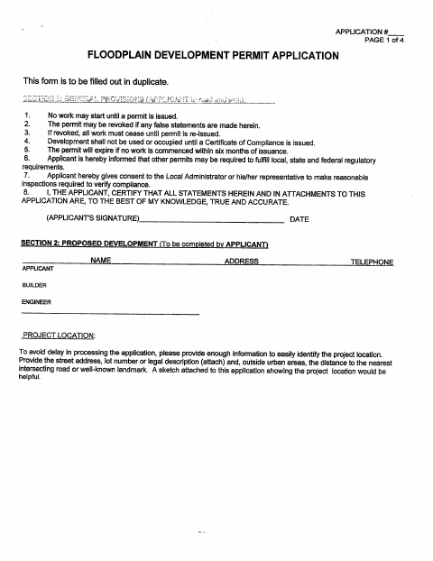 First page of the Floodplain Development Permit Application