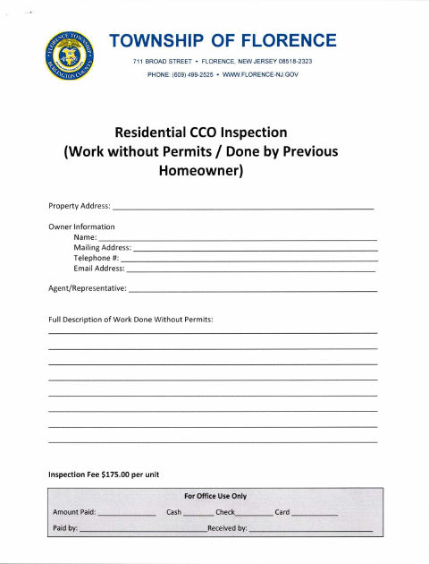 First page of the Residential CCO Inspection Application