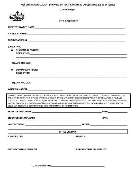 First page of the Permit Application