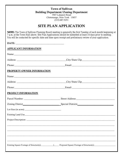 First page of the Site Plan Application