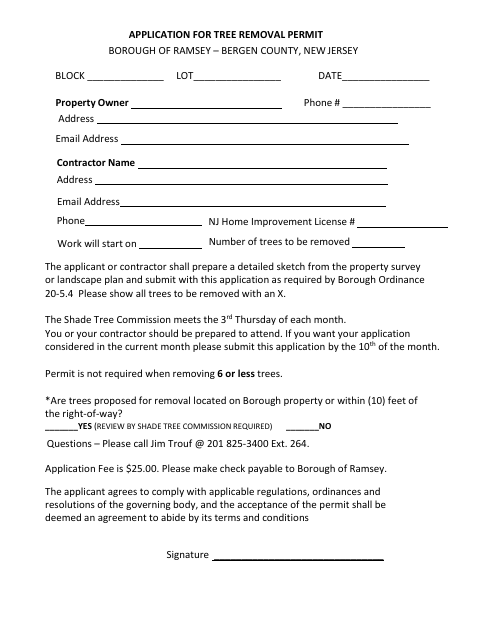 First page of the Application for Tree Removal Permit