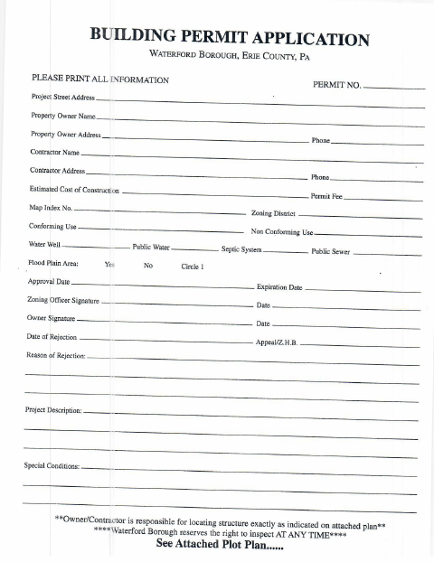 First page of the Building Permit Application