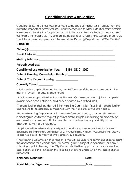 First page of the Conditional Use Application