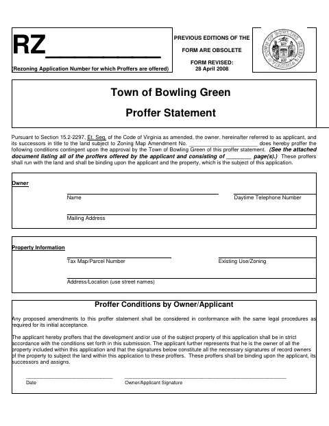 First page of the Rezoning Proffer Statement