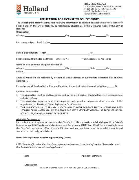 First page of the Solicitation of Funds License Application
