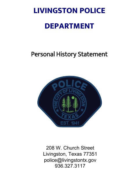 First page of the Personal History Statement