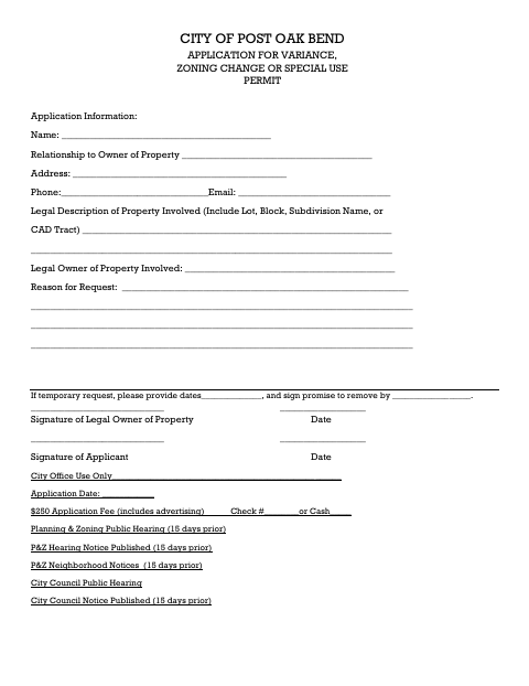 First page of the Application for Variance, Zoning Change or Special Use Permit