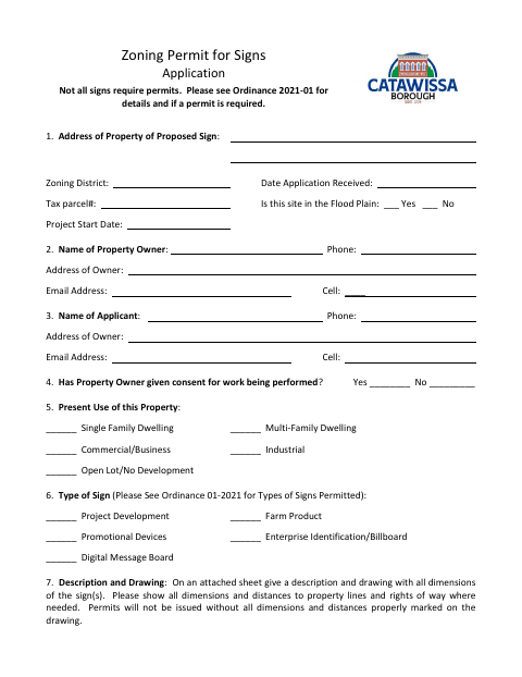 First page of the Zoning Permit for Signs Application