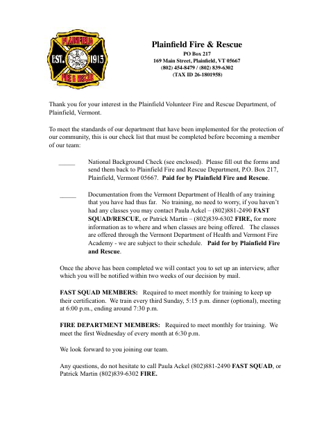 First page of the Fire & Rescue Membership Application