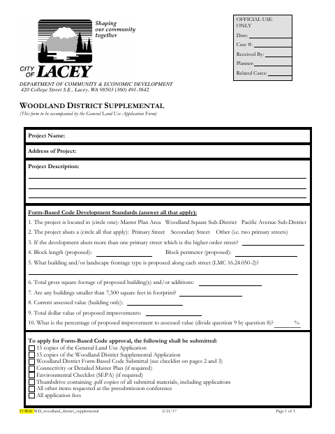First page of the Woodland District Supplemental