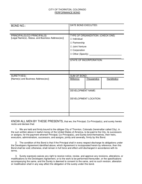 First page of the Performance Bond