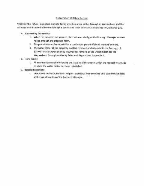 First page of the Refuse Exoneration Form