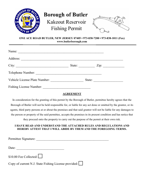 First page of the Kakeout Reservoir Fishing Permit