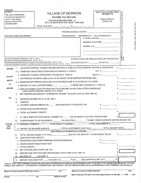 First page of the Business Income Tax Return