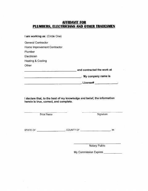 First page of the Affidavit for Contractors