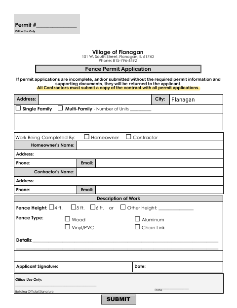First page of the Fence Permit Application