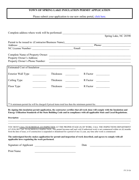 First page of the Insulation Permit Application