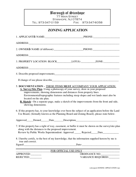 First page of the Zoning Application