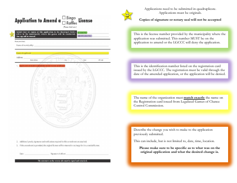First page of the Application to Amend a Bingo or Raffle License
