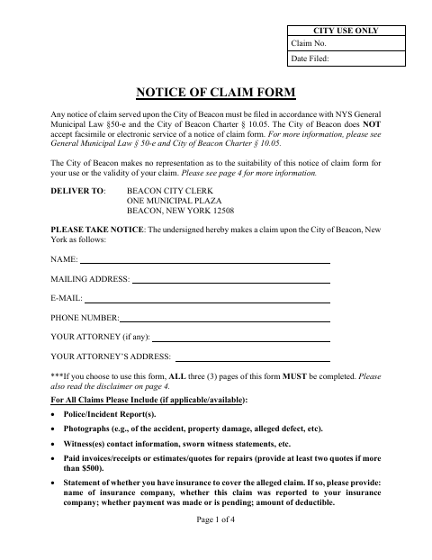 First page of the Notice of Claim