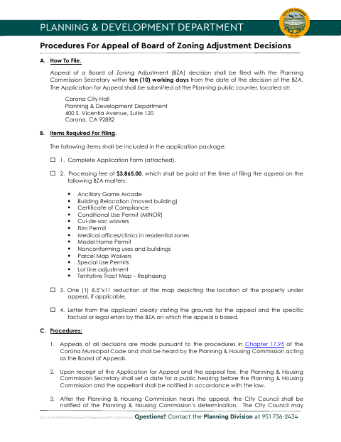 First page of the Application for Appeal of Board of Zoning Adjustment Decision