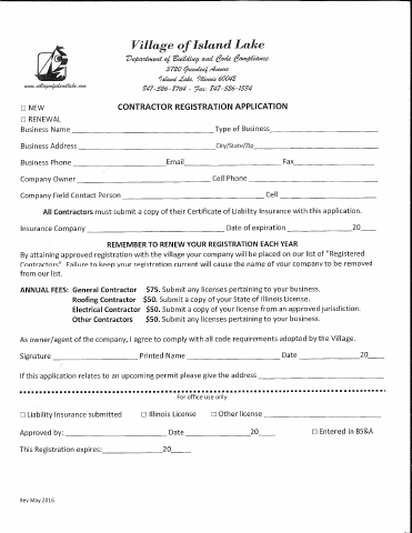 First page of the Contractor Registration Application