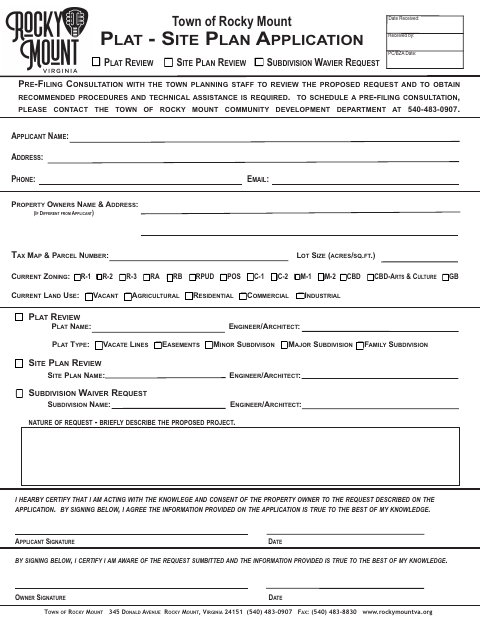 First page of the Plat-Site Plan Application