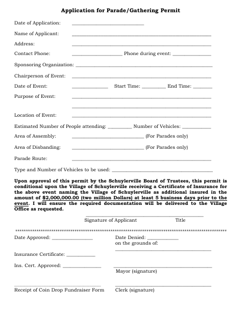 First page of the Parade/Gathering Permit Application