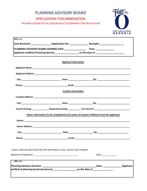 First page of the Planning Advisory Board Annexation Application
