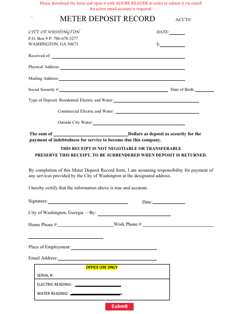 First page of the Application for Utility Services