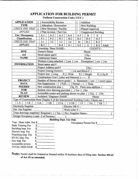 First page of the Application for Building Permit