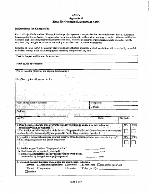 First page of the Short Environmental Assessment Form