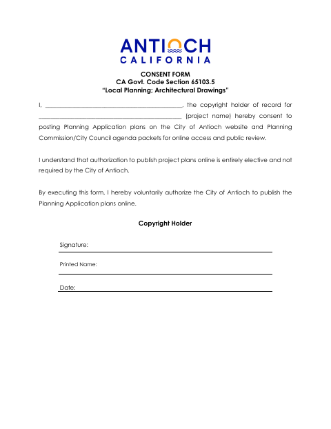 First page of the Copyright Consent Form (All Projects)