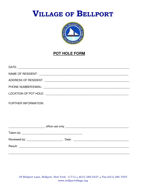 First page of the Pothole Form