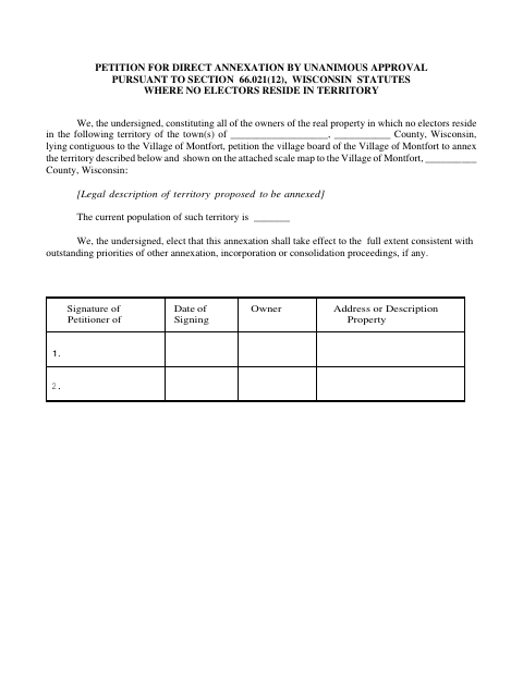 First page of the Direct Annexation Petition by Unanimous Approval (No Electors)
