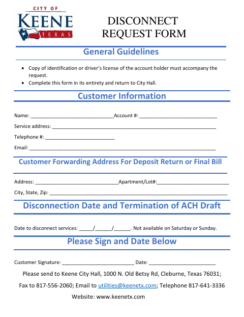 First page of the Disconnect Request Form