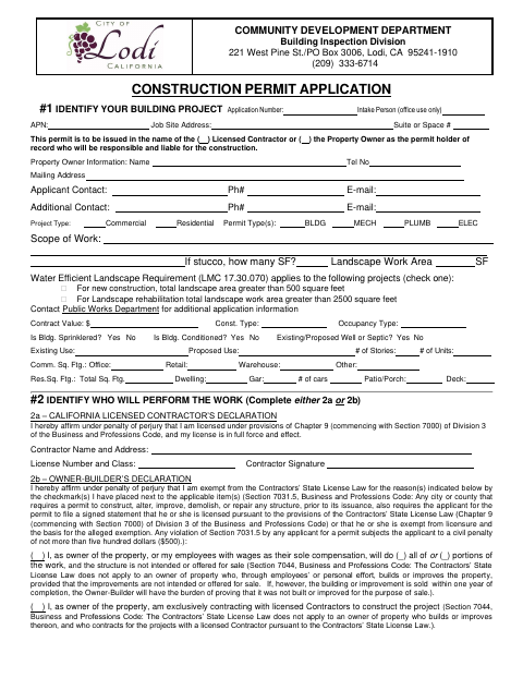 First page of the Construction Permit Application