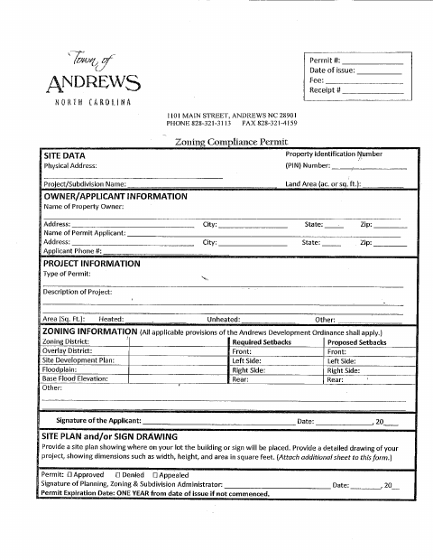 First page of the Zoning Compliance Permit Application