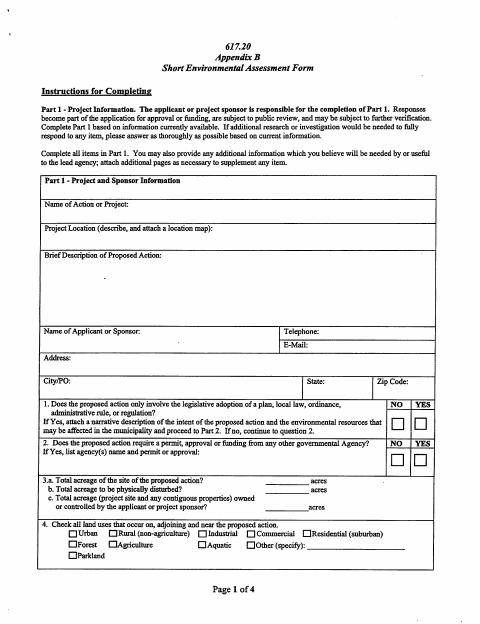 First page of the Short Environmental Assessment Form